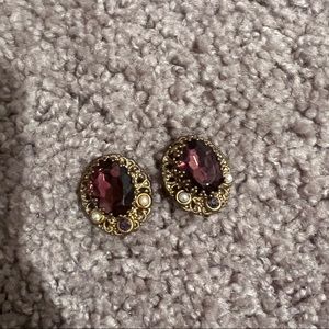 W Germany Rhinestone Earrings RARE purple